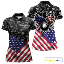 Load image into Gallery viewer, Personalized American Flag 8 Ball Wings Billiard Shirt For Women, Patriotic Pool Team Jerseys TDM4435