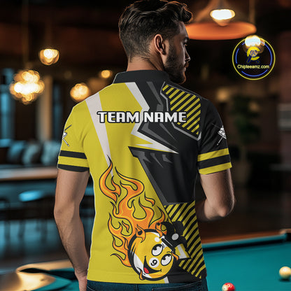 Personalized Yellow Black Funny 9 Ball Flame Billiard Shirt For Men Custom 9 Ball Pool Team Jersey TDM4455