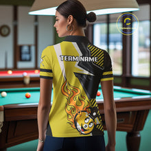 Load image into Gallery viewer, Personalized Yellow Black Funny 9 Ball Flame Billiard Shirt For Women Custom 9 Ball Pool Team Jersey TDM4455