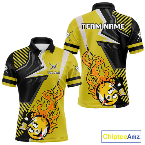Personalized Yellow Black Funny 9 Ball Flame Billiard Shirt For Men Custom 9 Ball Pool Team Jersey TDM4455