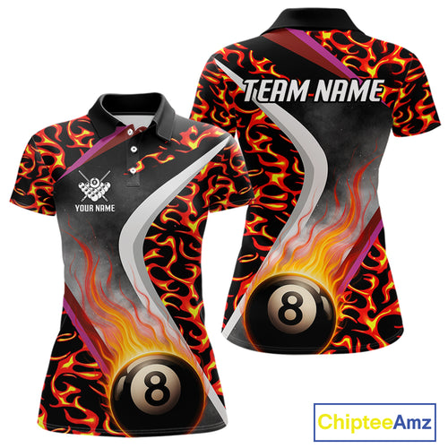Personalized Flame Orange 8 Ball Pool Billiard Shirt For Women Custom Billiard Team Jerseys TDM4470