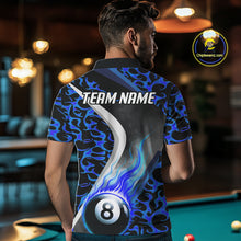 Load image into Gallery viewer, Personalized Flame Blue 8 Ball Pool Billiard Shirt For Men, Billiard Team Jersey Polo &amp; 1/4 Zip TDM4471