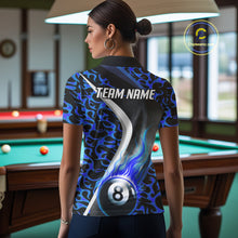 Load image into Gallery viewer, Personalized Flame Blue 8 Ball Pool Billiard Shirt For Women, Billiard Team Jersey Polo &amp; 1/4 Zip TDM4471