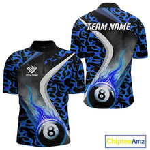 Load image into Gallery viewer, Personalized Flame Blue 8 Ball Pool Billiard Shirt For Men, Billiard Team Jersey Polo &amp; 1/4 Zip TDM4471