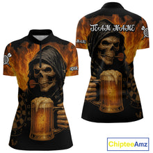 Load image into Gallery viewer, Personalized Funny Grim Reaper &amp; Beer Fire Darts Shirt For Women, Dart Jersey Team Polo &amp; 1/4 Zip TDM4486