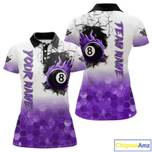 Load image into Gallery viewer, Custom White And Purple Hexagon 8 Ball Flame Billiard Shirt For Women, Funny Pool Team Jersey TDM4553