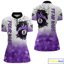 Load image into Gallery viewer, Custom White And Purple Hexagon 8 Ball Flame Billiard Shirt For Women, Funny Pool Team Jersey TDM4553