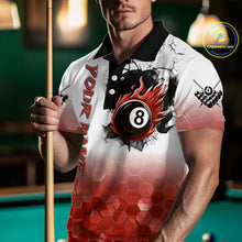 Load image into Gallery viewer, Custom White And Red Hexagon 8 Ball Flame Billiard Shirt For Men, Funny Pool Team Jersey TDM4554