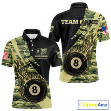 Load image into Gallery viewer, Personalized Flame 8 Ball Pool Military Green Camo Billiard Shirts For Men Custom Pool Team Jersey TDM4187