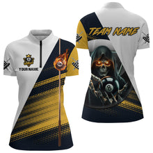 Load image into Gallery viewer, Personalized Grim Reaper 8 Ball Pool Billiard Shirts For Women,  Billiard Jerseys |Yellow TDM2994