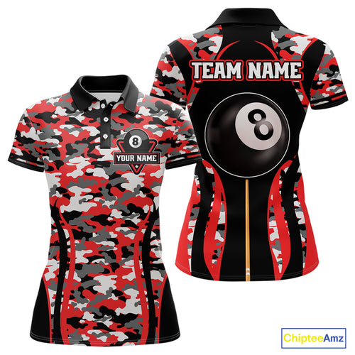 Custom Red Camouflage 8 Ball Pool Billiard Shirt For Women, Billiard Jersey Outfit, Pool Team Shirt TDM4204