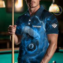 Load image into Gallery viewer, Personalized Eagle Thunder Lightning Blue Billiard Shirt For Men Custom 8 Ball Pool Team Jerseys TDM4381