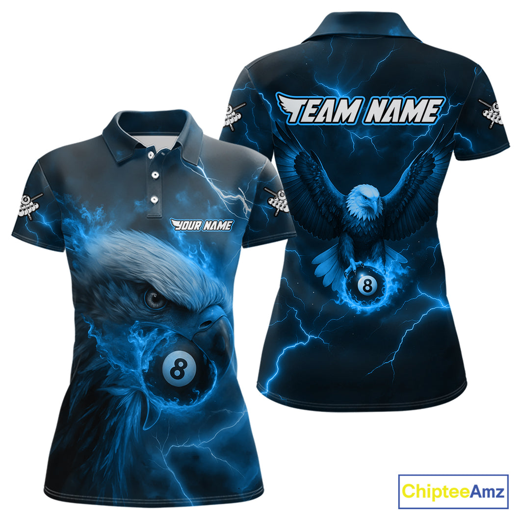 Personalized Eagle Thunder Lightning Blue Billiard Shirt For Women Custom 8 Ball Pool Team Jerseys TDM4381