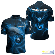 Load image into Gallery viewer, Personalized Eagle Thunder Lightning Blue Billiard Shirt For Men Custom 8 Ball Pool Team Jerseys TDM4381