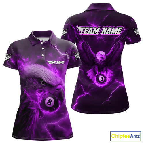 Personalized Eagle Thunder Lightning Purple Billiard Shirt For Women Custom 8 Ball Pool Team Jersey TDM4382