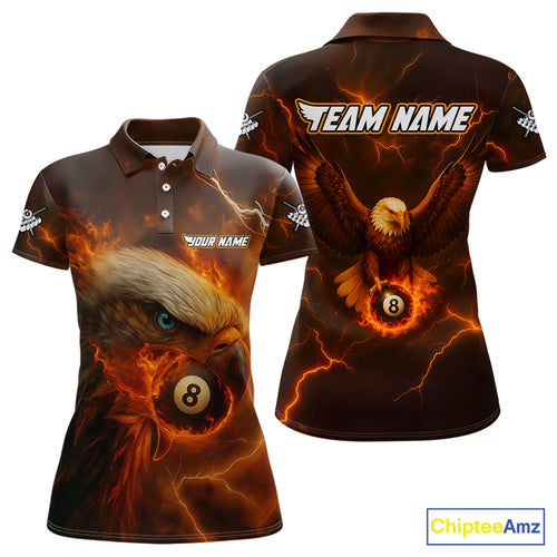 Personalized Eagle Thunder Lightning Orange Billiard Shirt For Women Custom 8 Ball Pool Team Jerseys TDM4241