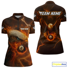 Load image into Gallery viewer, Personalized Eagle Thunder Lightning Orange Billiard Shirt For Women Custom 8 Ball Pool Team Jerseys TDM4241