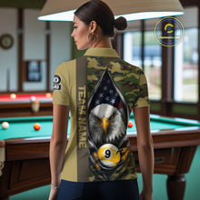 Load image into Gallery viewer, Green Camo American Flag Eagle 8 Ball &amp; 9 Ball Pool Jersey For Women Custom Billiard Team Shirt TDM4659