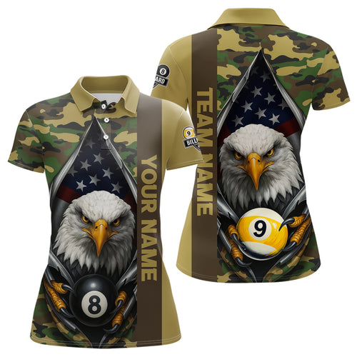 Green Camo American Flag Eagle 8 Ball & 9 Ball Pool Jersey For Women Custom Billiard Team Shirt TDM4659