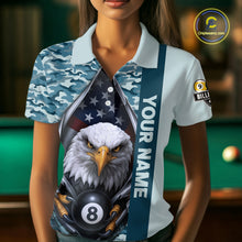 Load image into Gallery viewer, Blue Camo American Flag Eagle 8 Ball &amp; 9 Ball Pool Jersey For Women Custom Billiard Team Shirt TDM4660