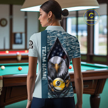 Load image into Gallery viewer, Blue Camo American Flag Eagle 8 Ball &amp; 9 Ball Pool Jersey For Women Custom Billiard Team Shirt TDM4660