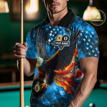 Load image into Gallery viewer, Personalized Blue Flaming US Flag 8 Ball &amp; 9 Ball Eagle Billiard Shirt For Men, Pool Team Jersey TDM4260
