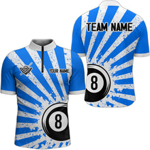 Load image into Gallery viewer, Funny Grunge Billiard 8 Ball Men Polo &amp; Quarter-Zip Shirts Custom Blue 8 Ball Pool Jerseys Attire TDM1694