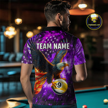 Load image into Gallery viewer, Personalized Purple Flaming US Flag 8 Ball &amp; 9 Ball Eagle Billiard Shirt For Men, Pool Team Jersey TDM4436