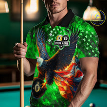 Load image into Gallery viewer, Personalized Green Flaming US Flag 8 Ball &amp; 9 Ball Eagle Billiard Shirt For Men, Pool Team Jersey TDM4437