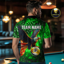 Load image into Gallery viewer, Personalized Green Flaming US Flag 8 Ball &amp; 9 Ball Eagle Billiard Shirt For Men, Pool Team Jersey TDM4437