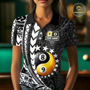 Custom White Black Tribal Yin-Yang 8 & 9 Ball Billiard Shirt For Women, Funny Pool Team Jersey TDM4687