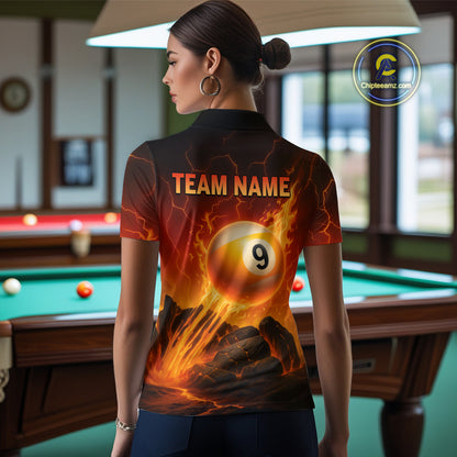 Personalized Fire 8 Ball & 9 Ball Billiard Shirt For Women Custom Pool Team Jersey Polo & 1/4 Zip TDM4281