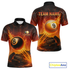 Load image into Gallery viewer, Personalized Fire 8 Ball &amp; 9 Ball Billiard Shirt For Men Custom Pool Team Jersey Polo &amp; 1/4 Zip TDM4281