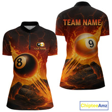 Load image into Gallery viewer, Personalized Fire 8 Ball &amp; 9 Ball Billiard Shirt For Women Custom Pool Team Jersey Polo &amp; 1/4 Zip TDM4281