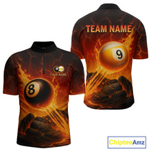 Load image into Gallery viewer, Personalized Fire 8 Ball &amp; 9 Ball Billiard Shirt For Men Custom Pool Team Jersey Polo &amp; 1/4 Zip TDM4281