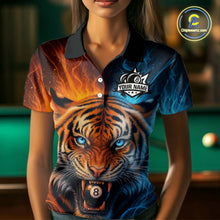 Load image into Gallery viewer, Blue And Orange 8 Ball Pool Tiger Fire Billiard Shirt For Women Custom Billiard Team Jersey Outfit TDM4543