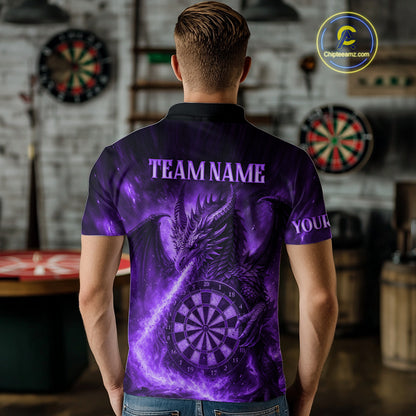 Purple Flaming Dragon Darts Jersey For Men Custom Polo & Quarter Zip Darts League Team Shirt TDM4556