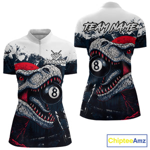 Personalized Dinosaur 8 Ball Billiard Shirt For Women Custom Billiard Team Shirts, Pool Jersey |Red TDM4766