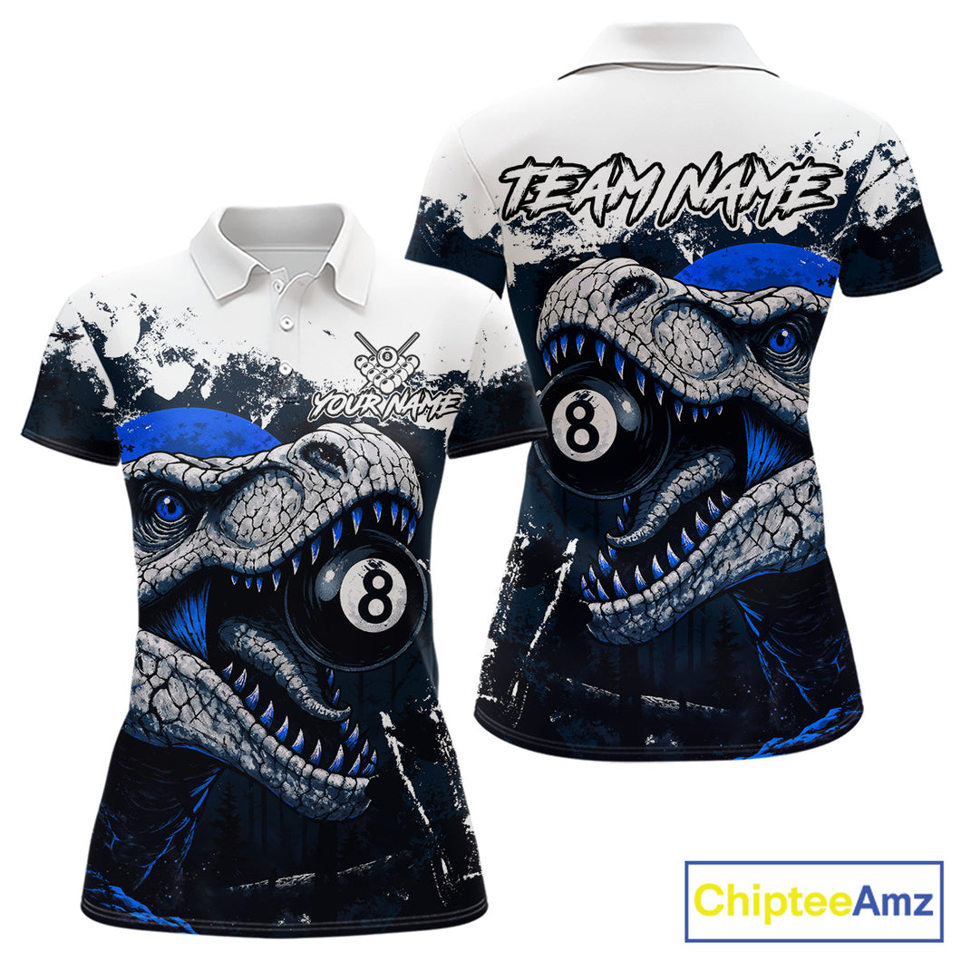 Personalized Dinosaur 8 Ball Billiard Shirt For Women Custom Billiard Team Shirts, Pool Jersey |Blue TDM4767