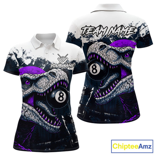 Personalized Dinosaur 8 Ball Billiard Shirt For Women Custom Billiard Team Shirt, Pool Jersey|Purple TDM4768