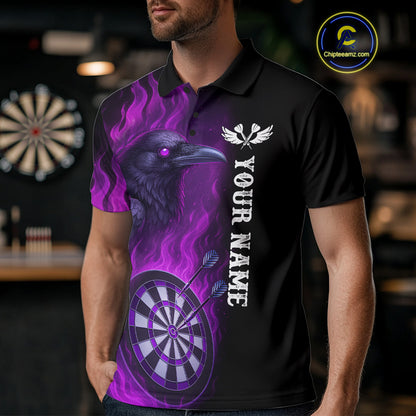 Black And Purple Flame Raven Darts Shirt For Men Custom Halloween Darts Team Jersey Outfit TDM4577