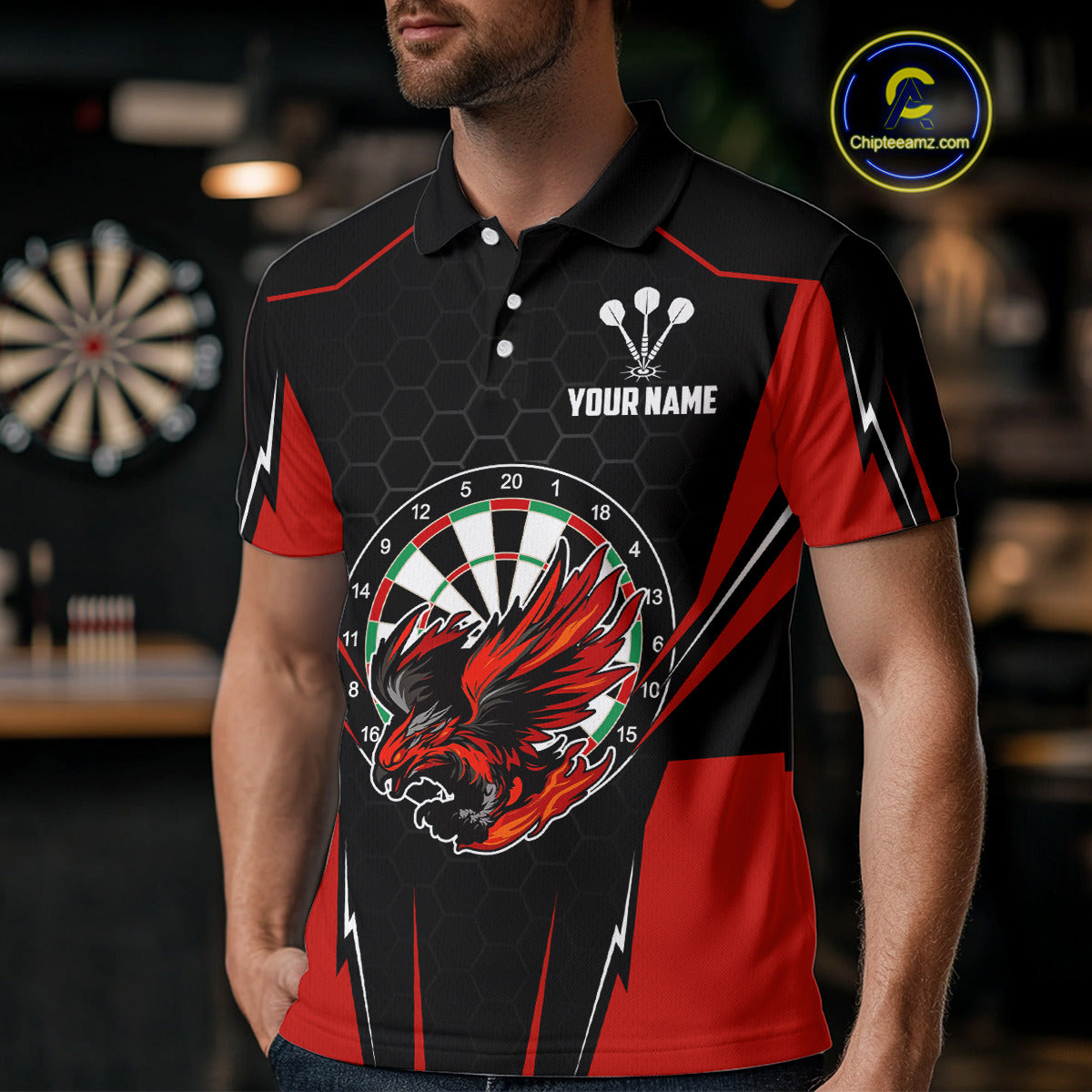 Custom Men's Darts Polo Shirts Red & Black Eagle Dartboard For Darts Jersey NYN0769