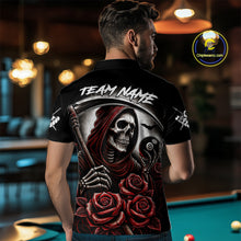 Load image into Gallery viewer, Death Skeleton 8 Ball Pool Roses Billiard Shirt For Men Custom Funny Pool Team Shirt Design |Red TDM4235