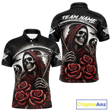 Load image into Gallery viewer, Death Skeleton 8 Ball Pool Roses Billiard Shirt For Men Custom Funny Pool Team Shirt Design |Red TDM4235