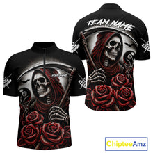 Load image into Gallery viewer, Death Skeleton 8 Ball Pool Roses Billiard Shirt For Men Custom Funny Pool Team Shirt Design |Red TDM4235