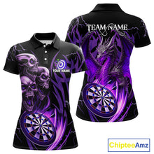 Load image into Gallery viewer, Personalized Skull &amp; Dragon Darts Shirt For Women Custom Lightning Dartboard Team Jersey |Purple TDM4537