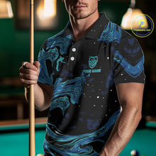 Load image into Gallery viewer, Custom Teal Blue Marble Billiard Shirt For Men, 8 Ball Butterfly Pool Team Jersey Polo &amp; 1/4 Zip TDM4776
