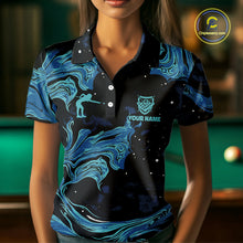 Load image into Gallery viewer, Custom Teal Blue Marble Billiard Shirt For Men, 8 Ball Butterfly Pool Team Jersey Polo &amp; 1/4 Zip TDM4776