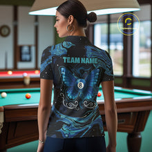 Load image into Gallery viewer, Custom Teal Blue Marble Billiard Shirt For Women, 8 Ball Butterfly Pool Team Jersey Polo &amp; 1/4 Zip TDM4776