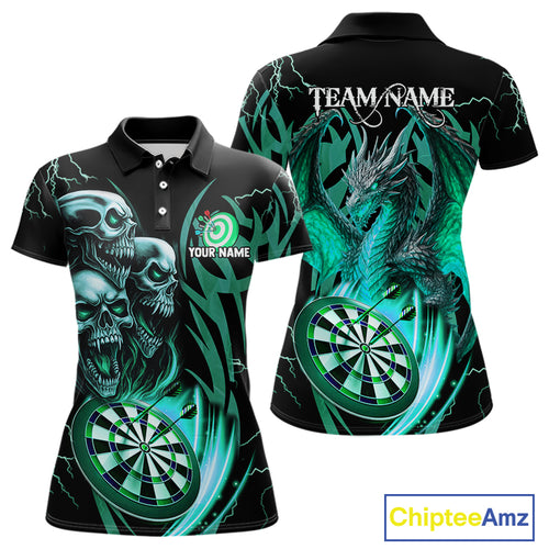 Personalized Skull & Dragon Darts Shirt For Women Custom Lightning Dartboard Team Jersey |Turquoise TDM4778